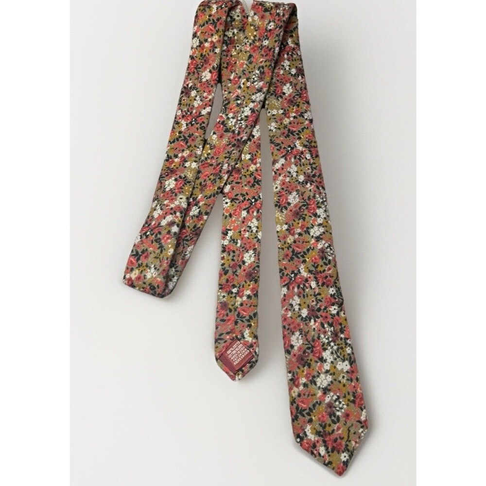 Original Penguin Floral Skinny Cotton Tie Burgundy Mauve Rust Tan - Picture 8 of 9